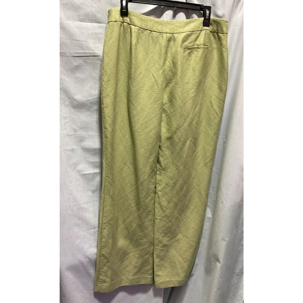 Emma James Dress Pants Size 14 Wide Leg Light‎ Green Linen Blend Small Hem Flaw